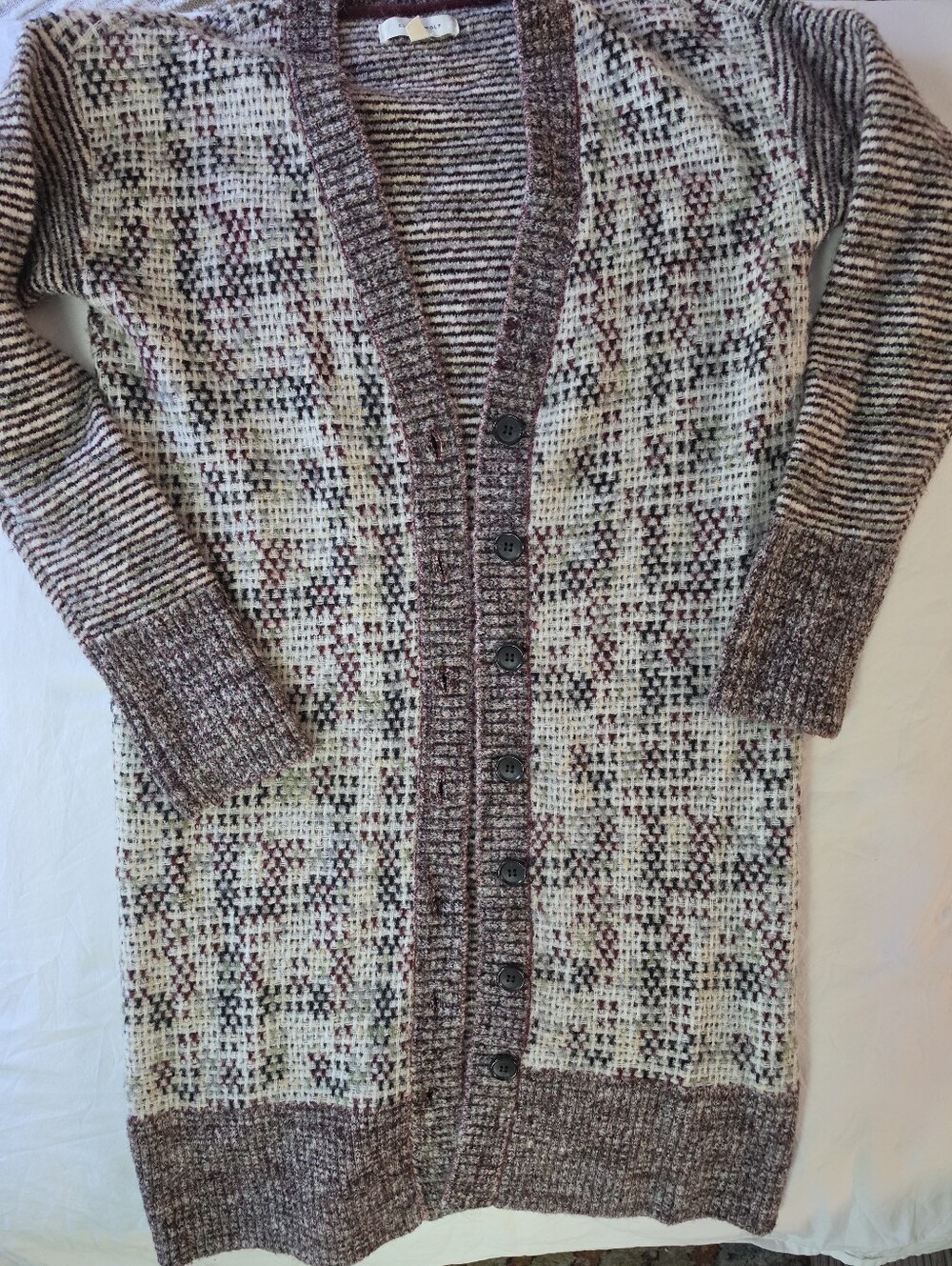 Cleo + Wolf Altar'd State Fuzzy Longline Geometric Duster Cardigan XS